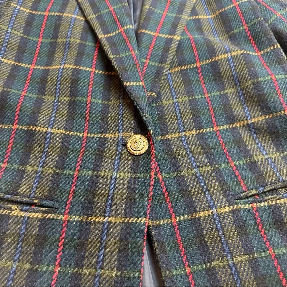 Requirements Navy Plaid Blazer with Black Collar